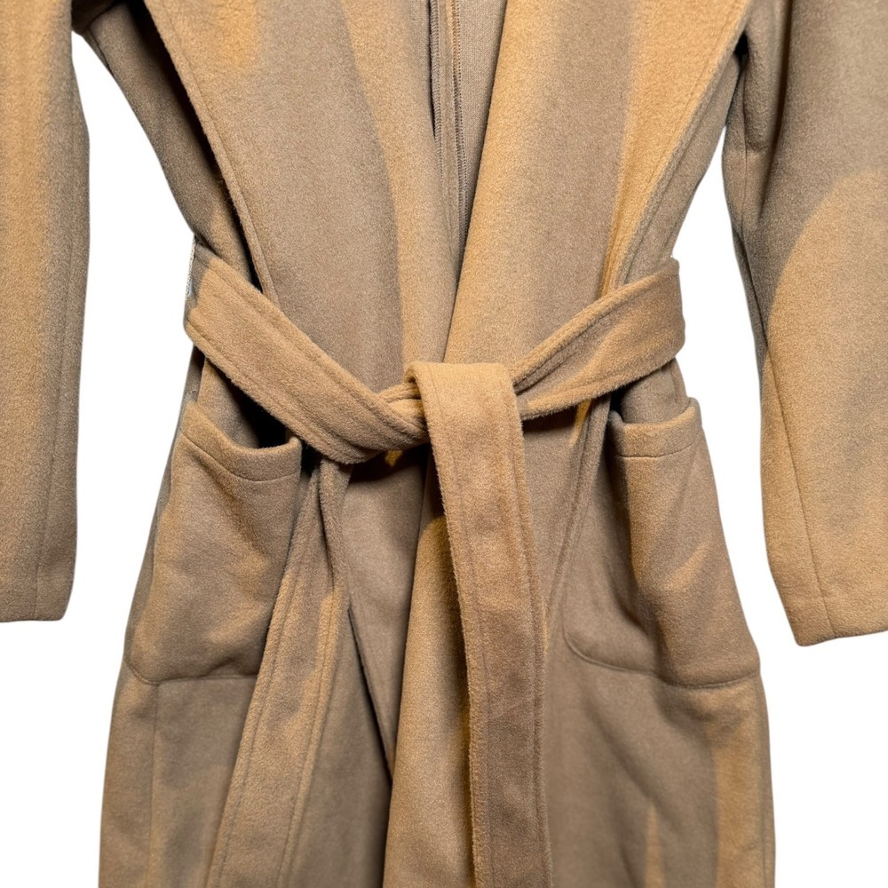 Tuckernuck Camel Wrap Coat Small Belted Hooded Open Front Pocket Jacket Chic - Picture 6 of 11